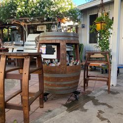 3 Piece Set Ice Barrel Cooler With Bar Stools 