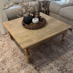 Antique Pine Wood Rustic Modern Organic Country Square Coffee Table 