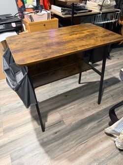 Industrial Wood and Metal Desk with Shelf