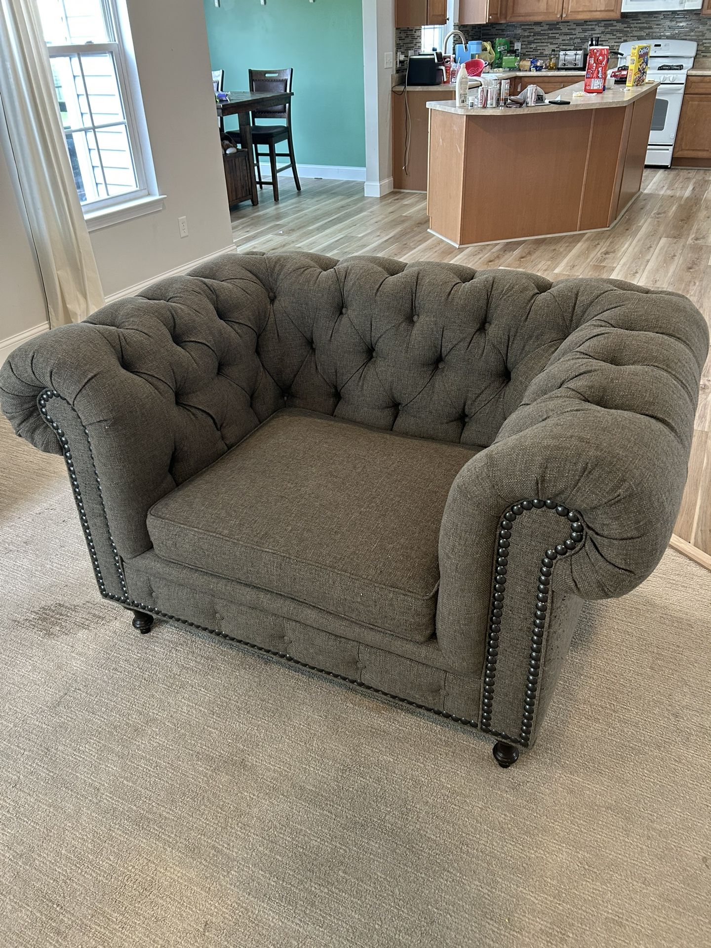 Arhaus Gray Tufted Couch and Over-Sized Chair