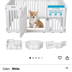 BIRDROCK HOME Pet Playpen with Door | 12 Panel | Strong Plastic | Puppy Safety Fence Pen Playpen | Non-Slip and Secure Dog Gate | White