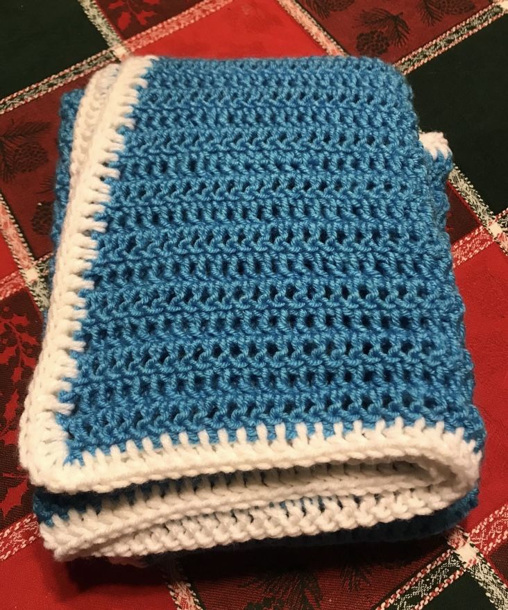 Baby Blanket - Blue With White Trim
