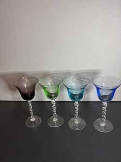 Vintage Cordial Tulip Style Glasses w/ Twisted Stems Multi-colored (Set Of 4)