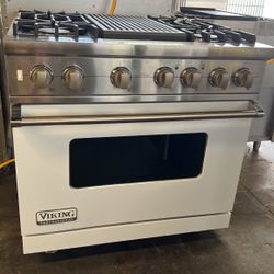 Viking 36”Wide Dual Fuel Range Stove In White With Grill 