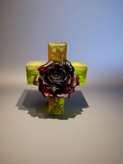 Handmade Cross Rose Resin Figurine