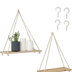Hanging Shelves for WallFloating Shelves, Rope Triangle Shelf, Natural Light