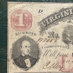 1862 $1 Richmond, Virginia Treasury Note