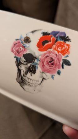 Floral Skull Square Ceramic Bowl
