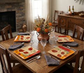 Set of 4 Pier 1 Imports “Poppies” Square Dinner Plates - Discontinued/Excellent Condition