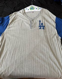 Los Angeles Dodgers Majestic Pinstripe Henley T shirt