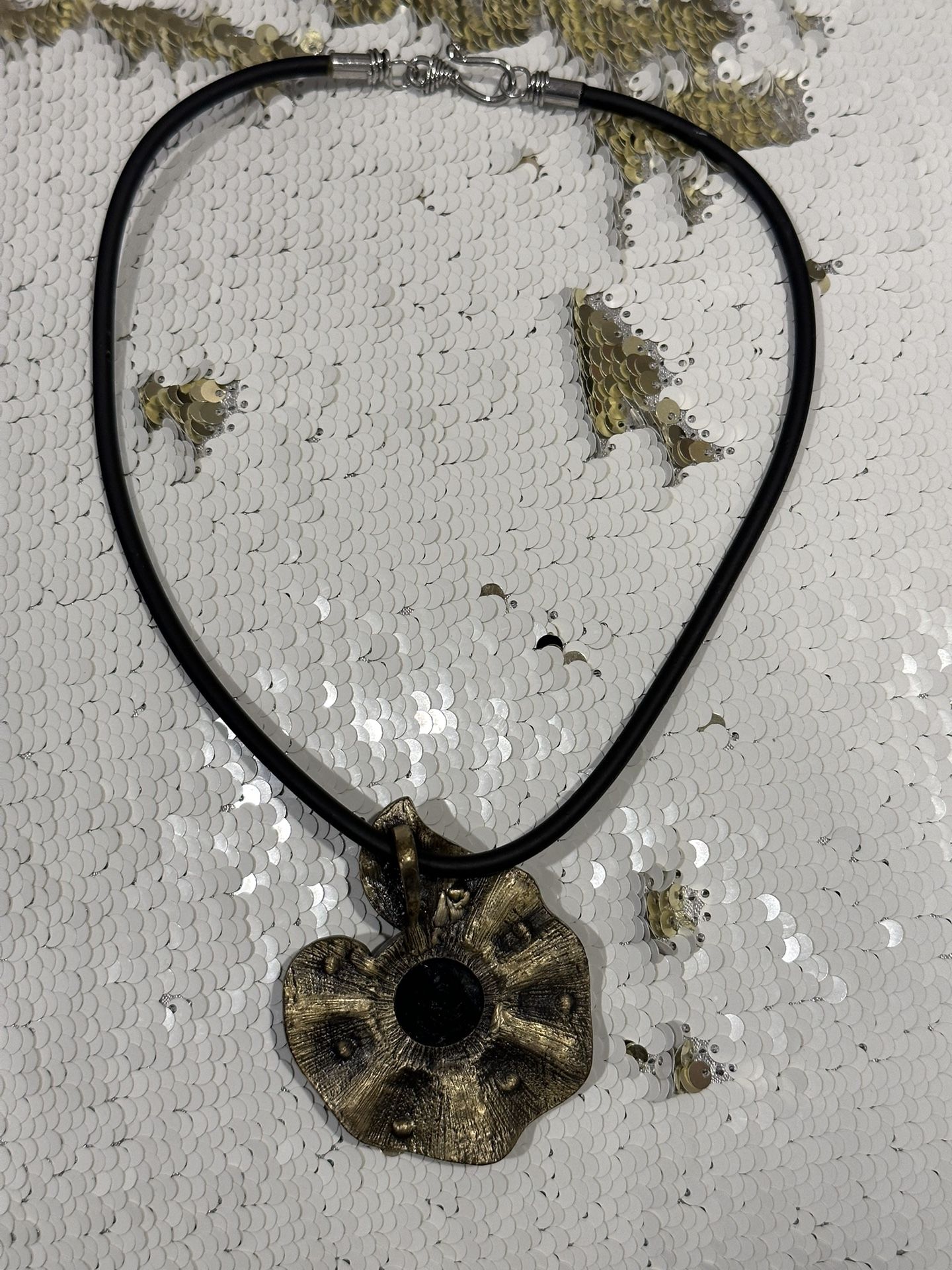 Black Choker Bronze Charm Necklace