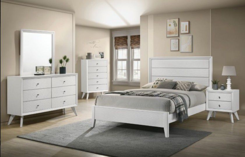 Brand New White 4pc Queen Bedroom Set (Available In California & Eastern King)