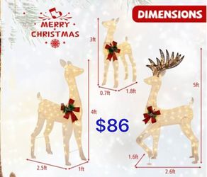 😀 3-Piece Lighted Christmas Deer Set,Large Christmas Deer Family LED Lights for Outdoor or Indoor,White in the box