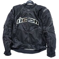 Size L - Icon Contra Jacket Mens Black Motorcycle Riding Armored Mesh Textile Gear