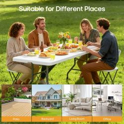 Party Table, 6FT Picnic Table Folding, Camping, Plastifor Party Event,White, NEW