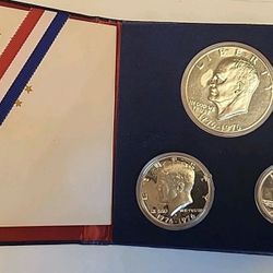 1976-S US Mint Silver Proof Bicentennial 3 Coin Set BU 40% Silver