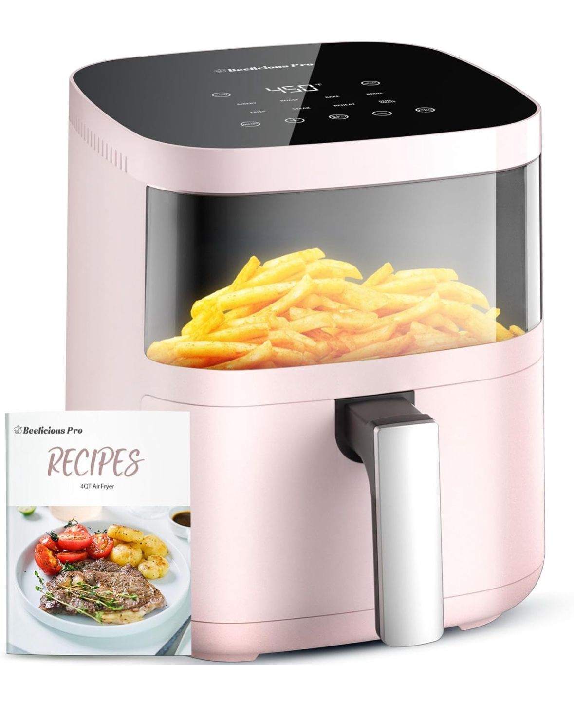 Air Fryer, Beelicious 8-In-One Smart Compact 4QT Air Fryers, with Viewing Window, Shake Reminder, 450°F Digital Airfryer with Flavor-Lock Tech, Dishwa