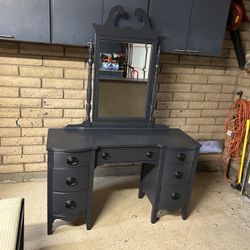 Dixie Brand Mid Century Dark Gray Vanity Mirror And Bench 