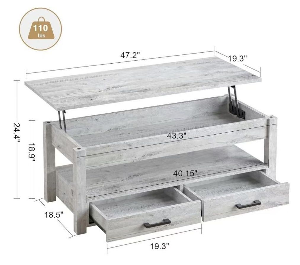 🥨47.2" Extra Large Lift Top Coffee Table, Large Coffee Table with Storage Drawers Hidden Compartment, Center Table Lift Tabletop for Living Room