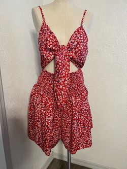 Red Floral Mini Dress with Cutout Back