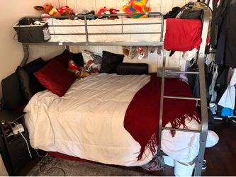 Black Steel Bunk Bed Twin Over Queen(TWIN BED ONLY INCLUDED)
