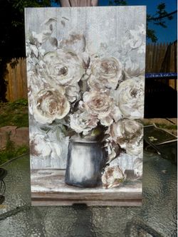 Beautiful White floral art painted canvas 3d 36” height X 21” width