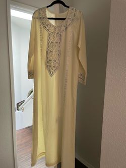 Cream Embroidered Maxi Kaftan Dress size M