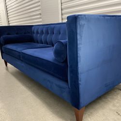 Great Velvet Navy Blue 84" Modern Tuxedo Tufted Sofa by Jennifer Taylor - p/u in a Federal Way