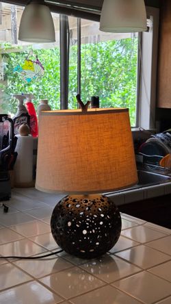 Mid-Century Modern Perforated Black Ceramic Table Lamp