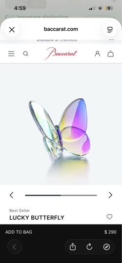 Baccarat Lucky Butterfly Figurine, (contact info removed) Papillon Crystal Iridescent Clear New in unopened Box