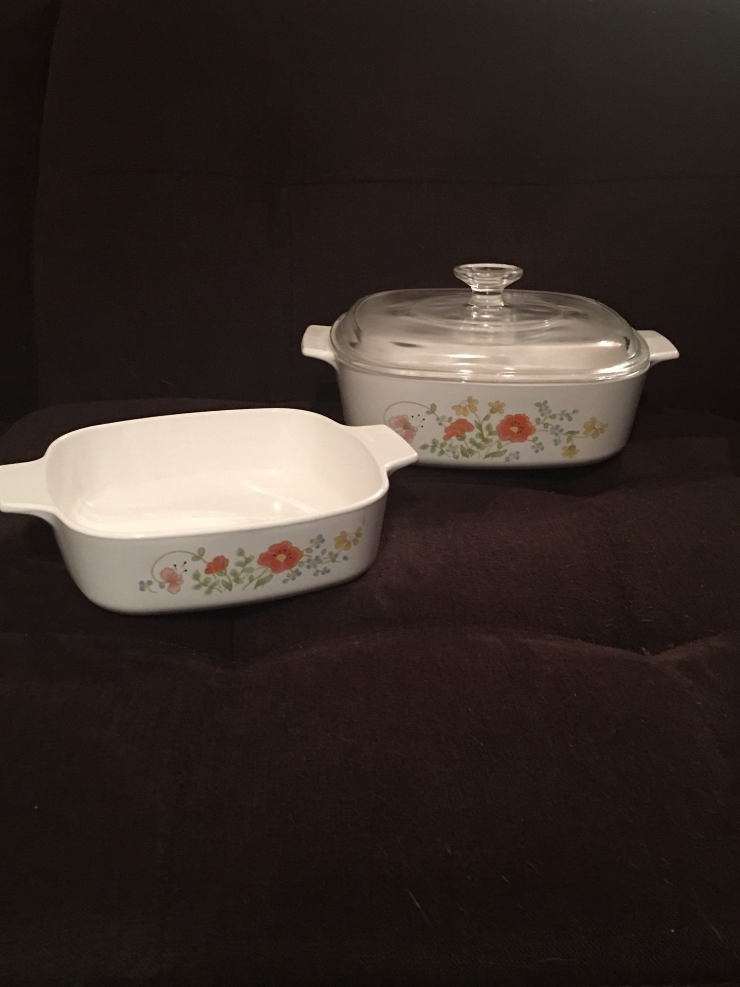 3 Pieces of CorningWare in Wildflower Pattern—Includes Dish w/ Pyrex Glass Lid