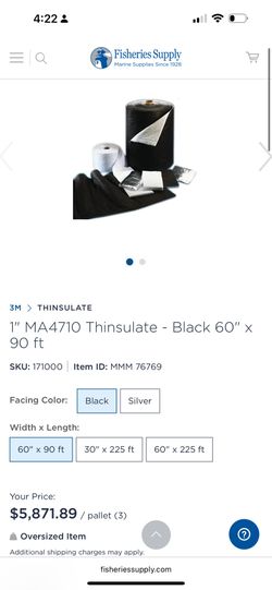 1" 3M Thinsulate - Black 60" x 90 ft