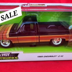 1985 CHEVROLET C-10 PICKUP BLACK W/GM RALLY WHEELS 1/24 DIECAST BY JADA 