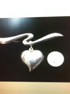 Vintage modernist sterling silver 925 dangle drop puffy heart pin brooch 9.4 gram