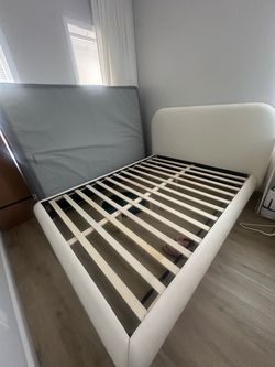 Off-white upholstered bed, Wayfair furniture