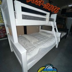 Twin Full White Bunk Bed Litera Cama Con Colchones 