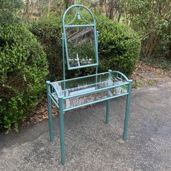 Vintage 1980s 2-Tier Vanity Desk / Makeup Table with Mirror