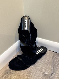 Jill Sander New Navy Velour Bowed Flip Flop 