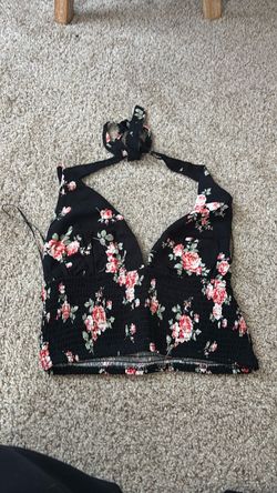 Black Floral Halter Crop Top