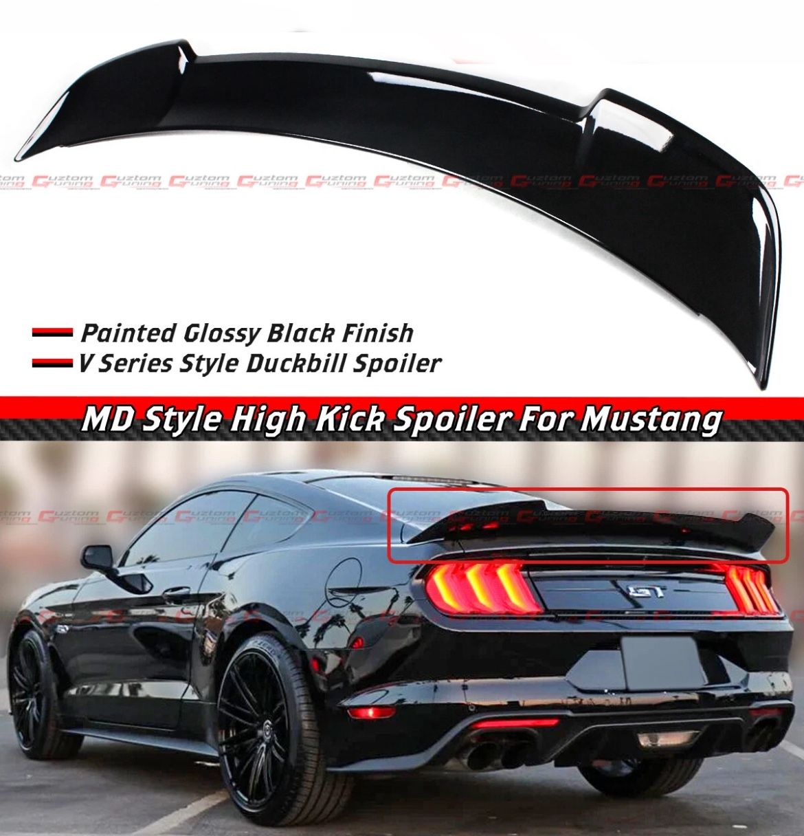 15-23 Ford Mustang Trunk Spoiler HighKick Style Gloss Black