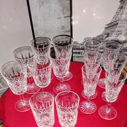 Vintage 1950s Waterford Crystal Glass Set Of 14