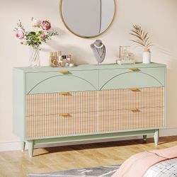 Tribesigns 55" Modern 6-Drawer Dresser with Gold Handles, Wood Cabinet, Green