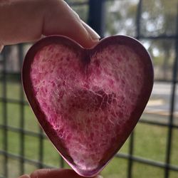 Robert Held Art Glass Heart Paperweight Iridescent Red Tone Hand Blown Textured