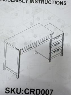 Computer Desk with 5 Drawers, Home Office Desks with Reversible Drawer Cabinet Printer Stand, Industrial PC Desk with Storage, White Study Writing Tab