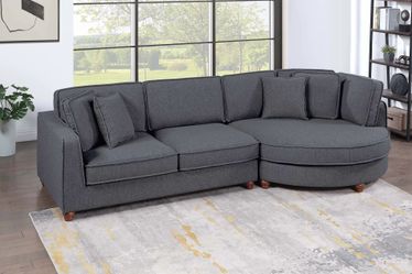 Sectional Sofa Round Chaise Pewter Boucle fabric, New Especial price 