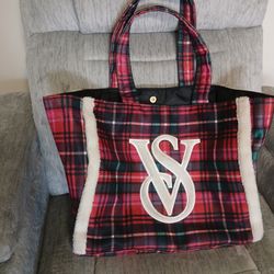 Victoria's Secret Red Plaid Christmas Tote Bag