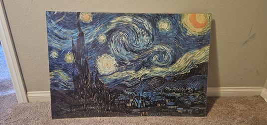 Large HAND PAINTED "STARRY NIGHT" Artwork On Cardboard Panel.