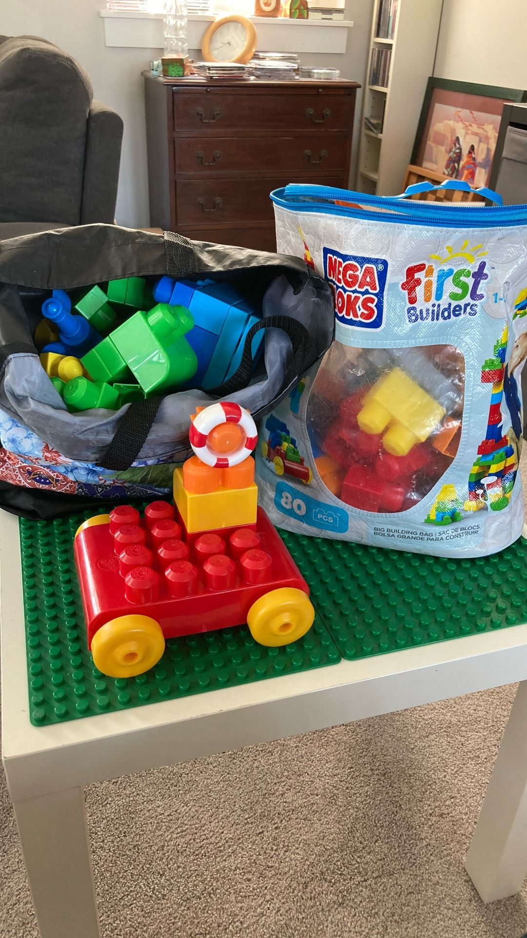 Megabloks and Table With About 150 Pieces