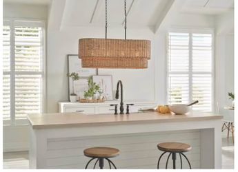 Allen + Roth Adara w4-Light Canopy with Natural Rattan Shade Farmhouse Linear Led