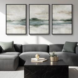 Large Framed Soft Blue and Green Nature Lake Art Work Prints. Set 3 - 20" x 30" each